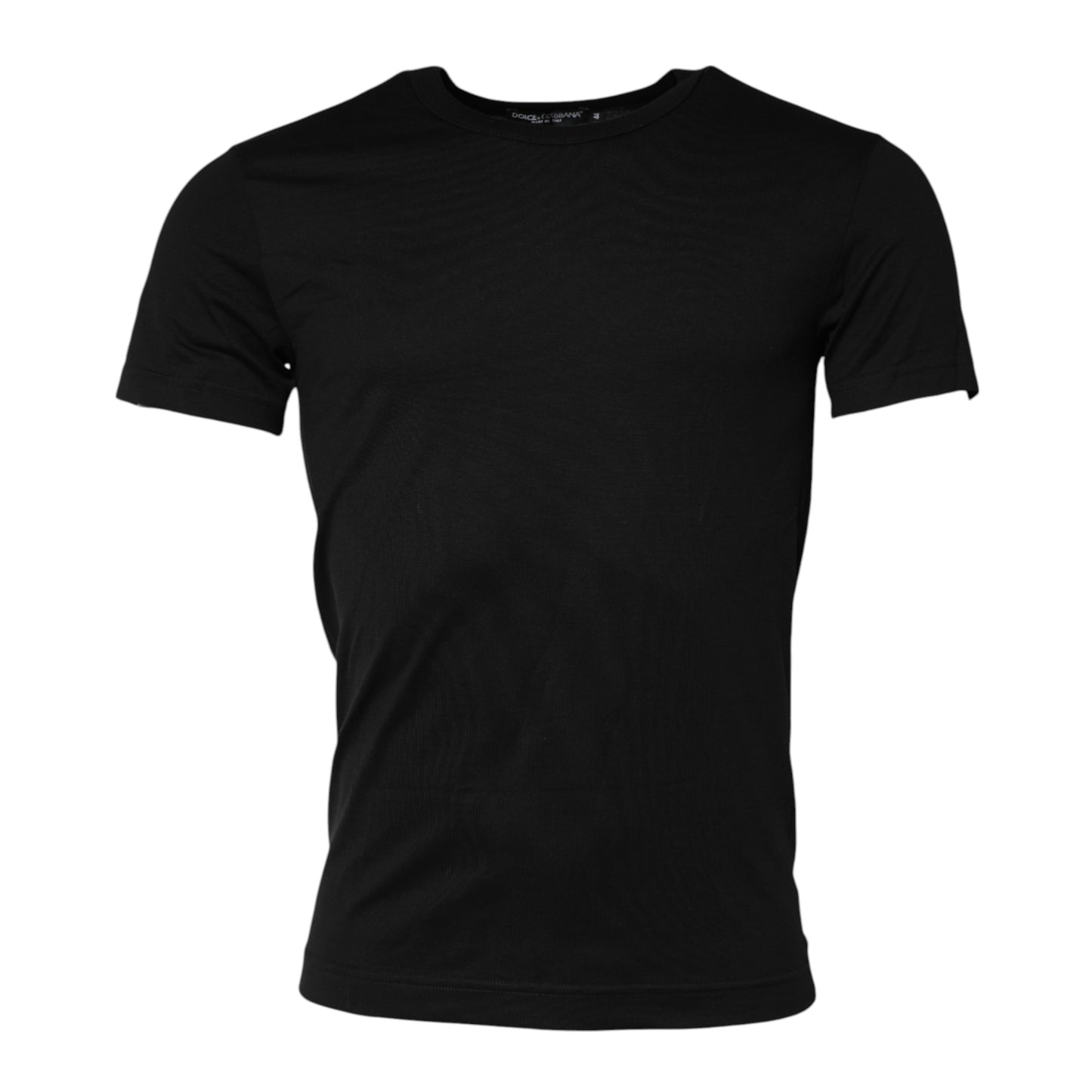 Camiseta negra de algodón con cuello redondo y manga corta