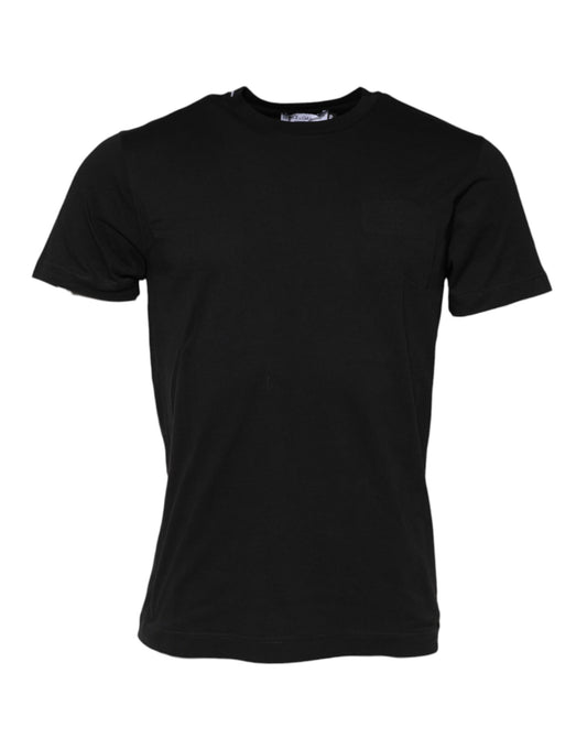 Camiseta negra de algodón con cuello redondo y manga corta