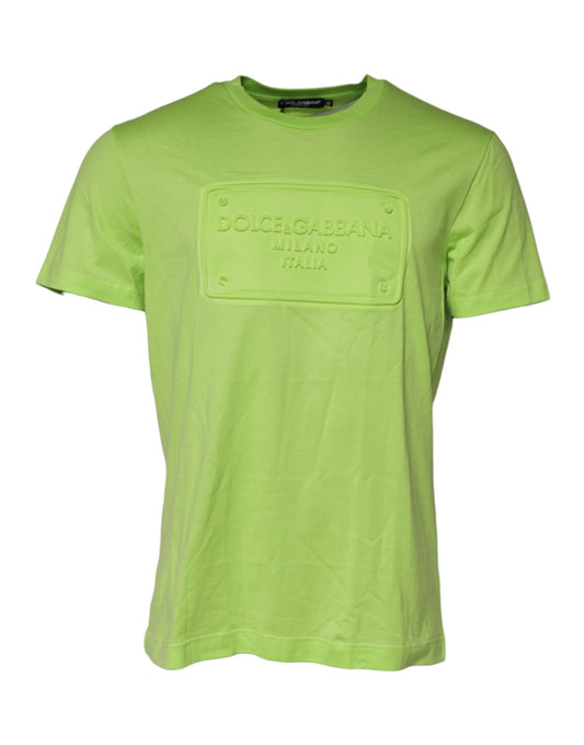 Camiseta de algodón con cuello redondo y logotipo en relieve verde