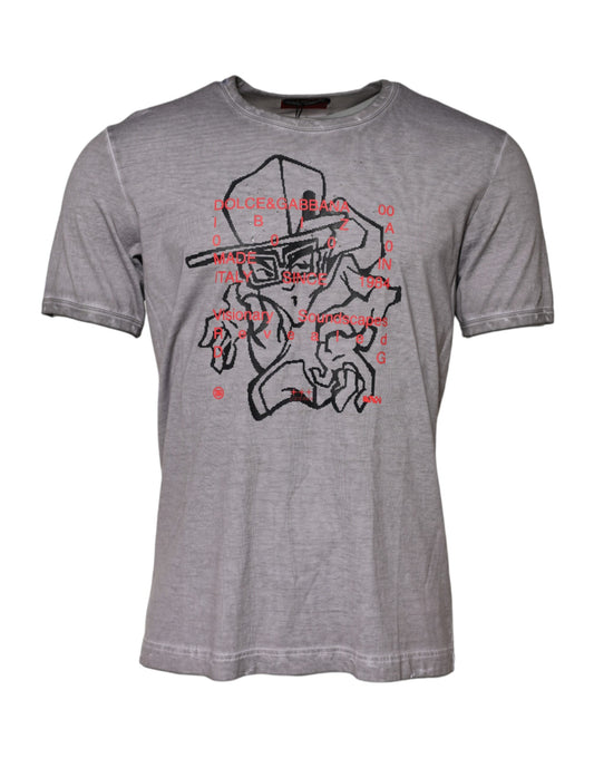Camiseta de algodón con cuello redondo y estampado gráfico gris