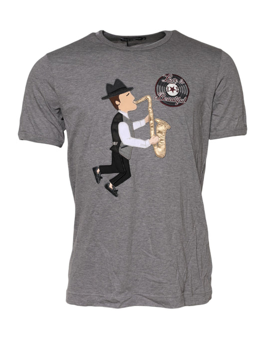 Camiseta gris de algodón con cuello redondo #DGFamily