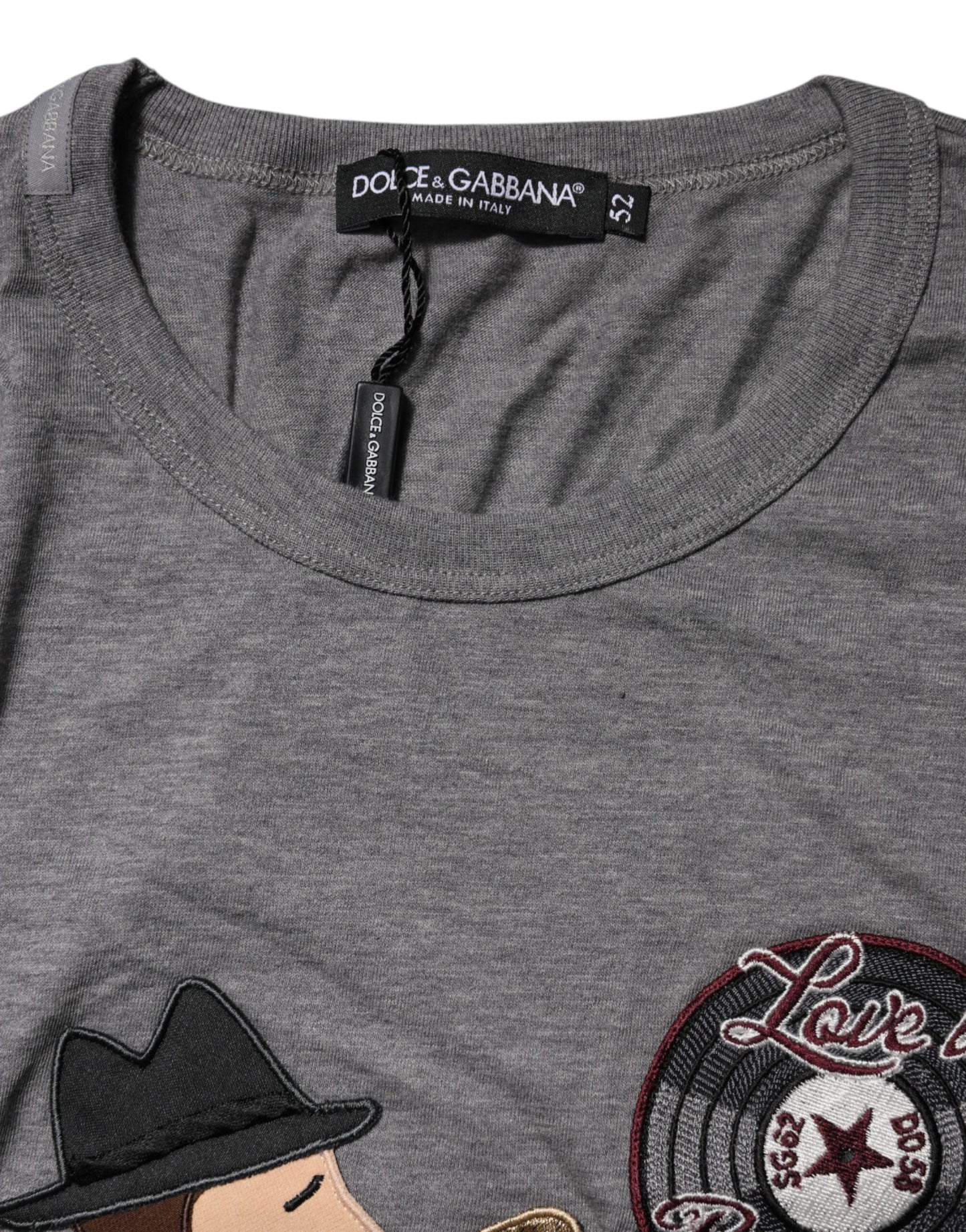 Camiseta gris de algodón con cuello redondo #DGFamily