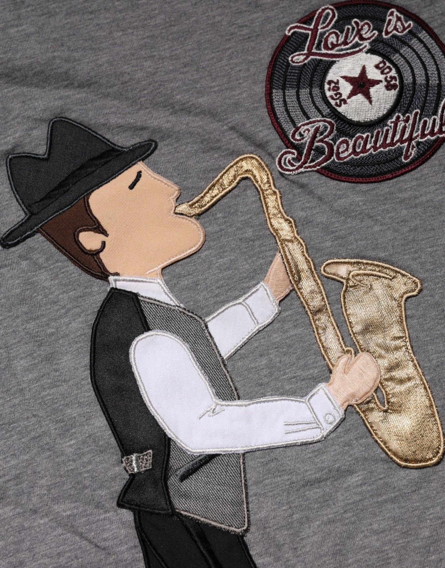 Camiseta gris de algodón con cuello redondo #DGFamily