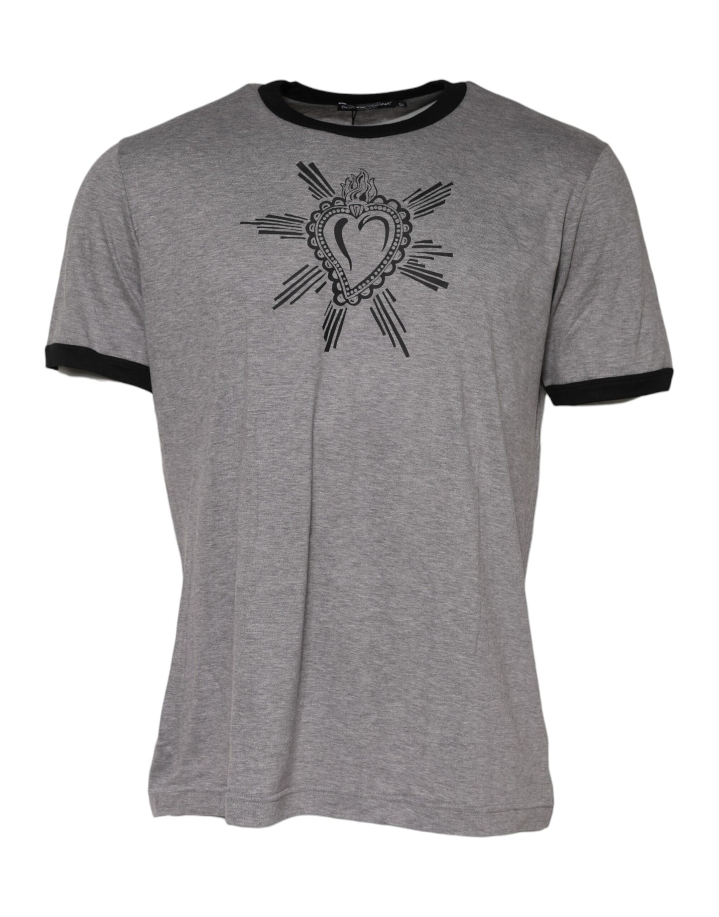 Camiseta de algodón con cuello redondo y estampado del Sagrado Corazón en gris