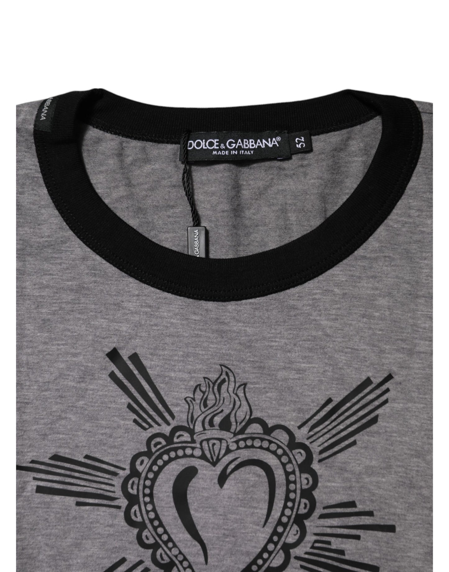 Camiseta de algodón con cuello redondo y estampado del Sagrado Corazón en gris