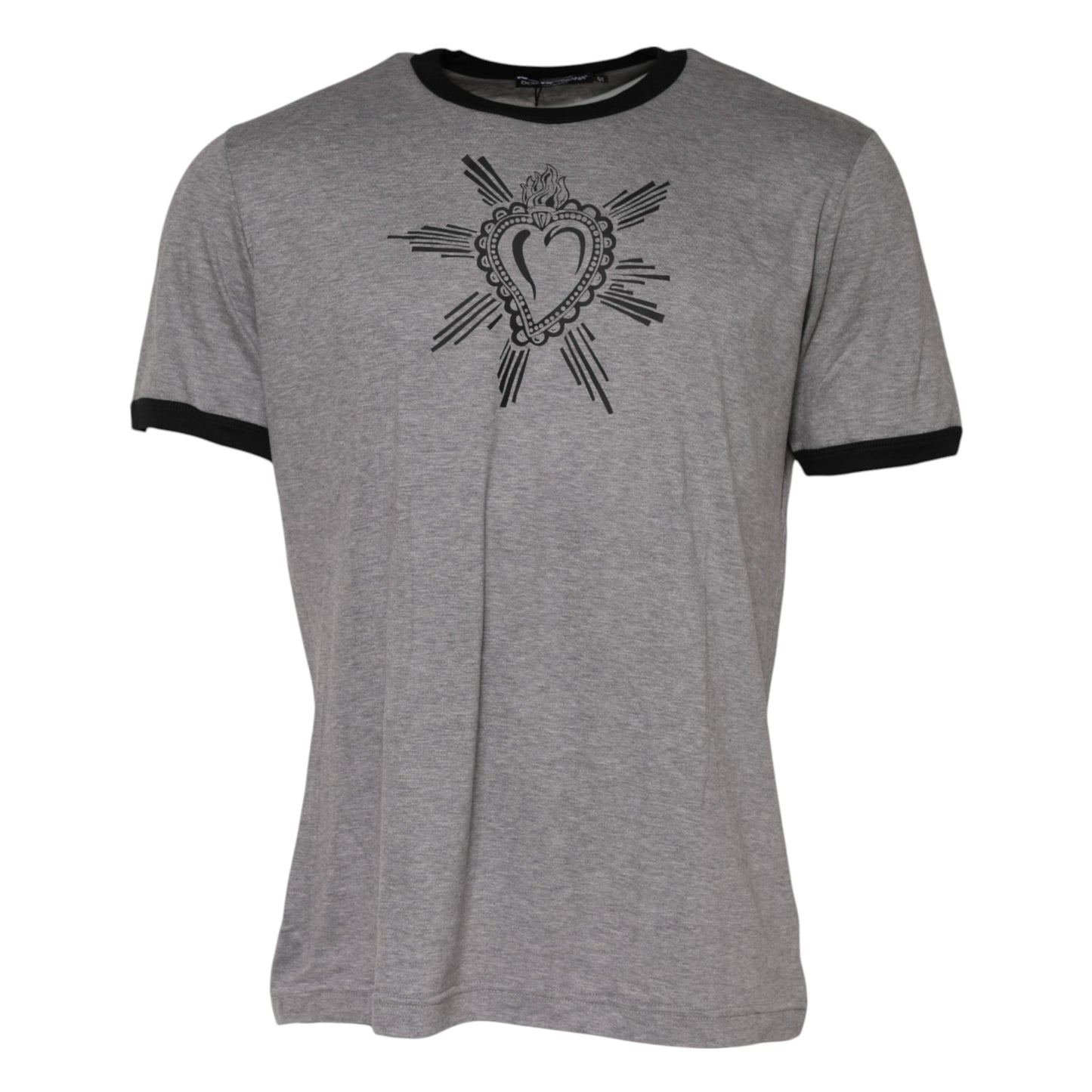 Camiseta de algodón con cuello redondo y estampado del Sagrado Corazón en gris