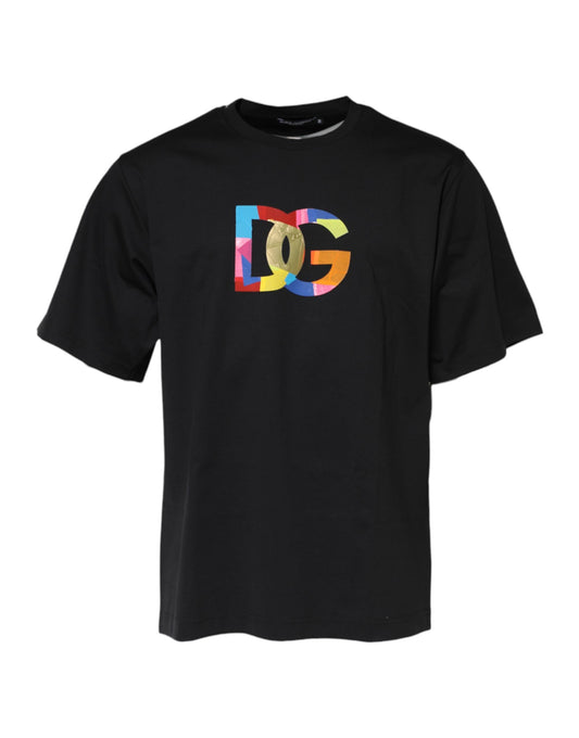 Camiseta de algodón con cuello redondo y estampado del logotipo de DG en negro