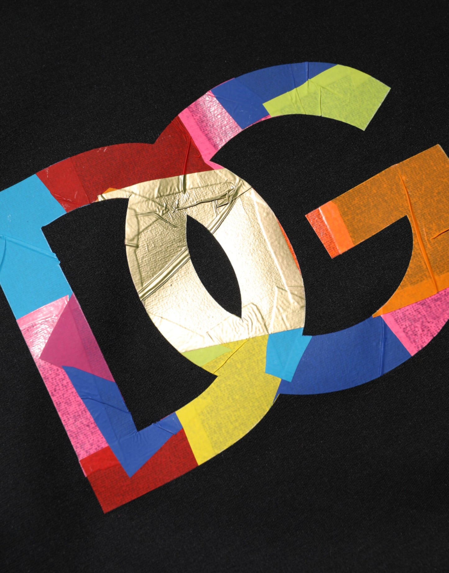 Camiseta de algodón con cuello redondo y estampado del logotipo de DG en negro