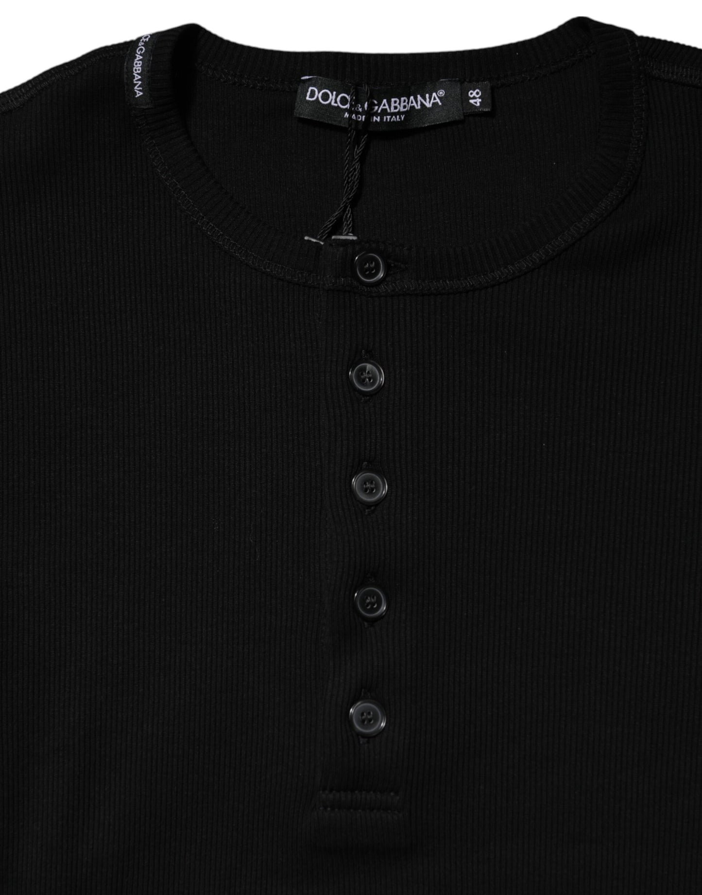 Camiseta Henley de cuello redondo de punto de algodón negro