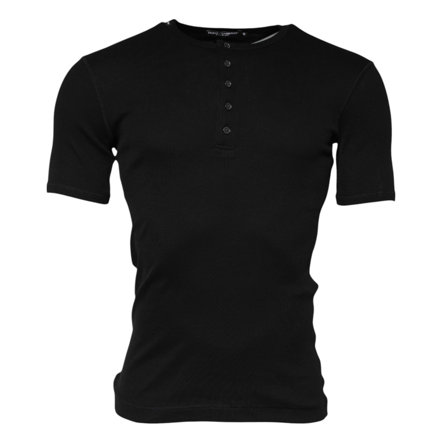 Camiseta Henley de cuello redondo de punto de algodón negro