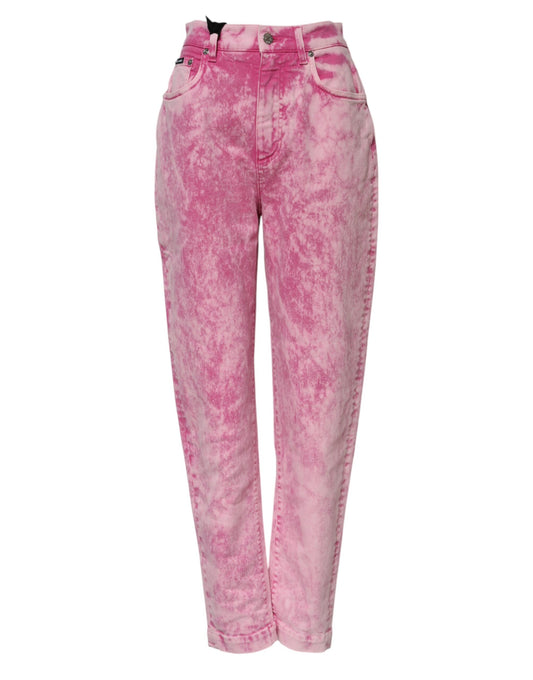 Vaqueros ajustados de cintura alta con efecto tie-dye en color rosa
