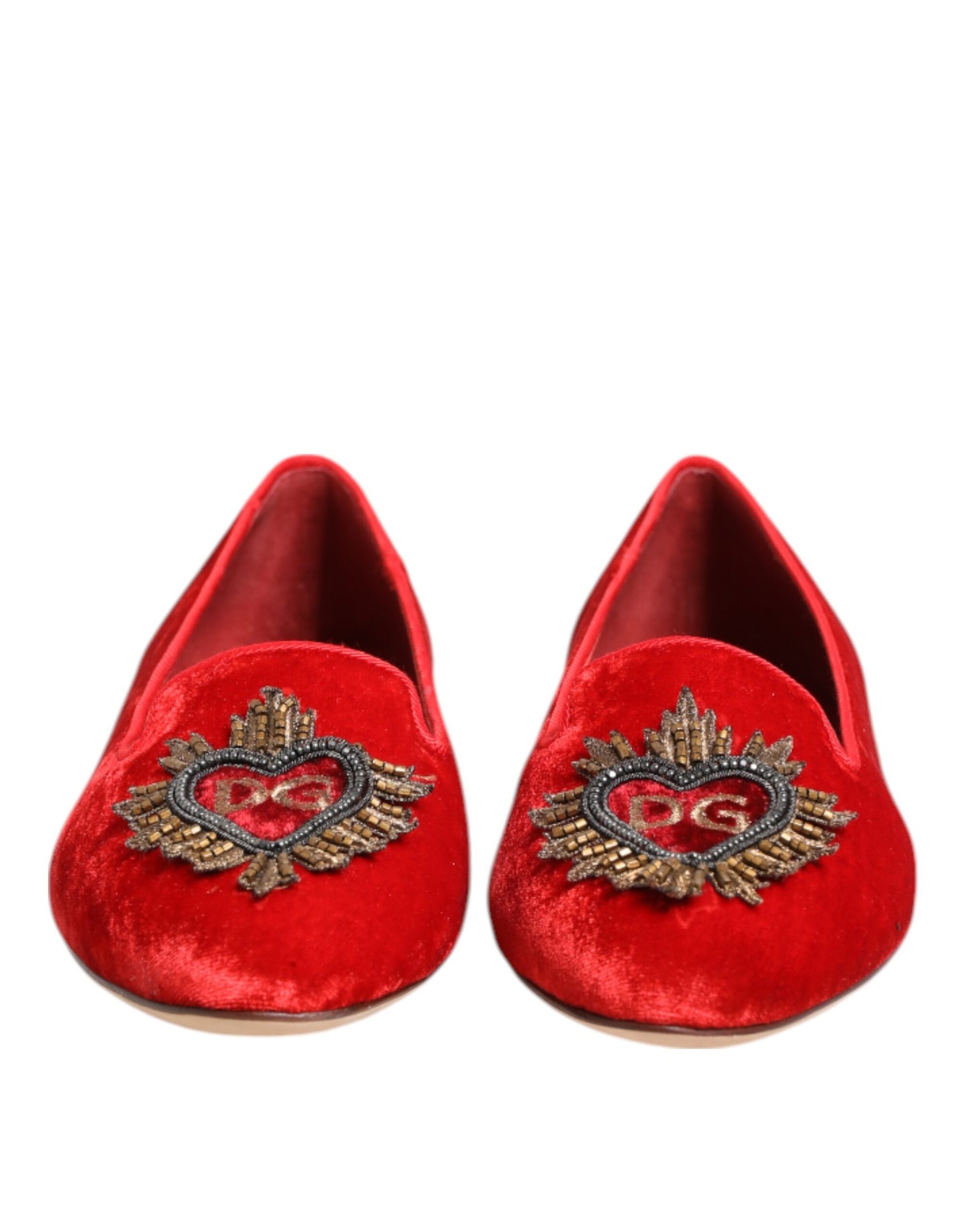 Mocasines planos con corazón de DG de terciopelo rojo