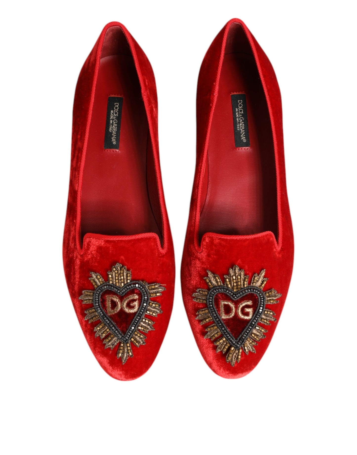 Mocasines planos con corazón de DG de terciopelo rojo