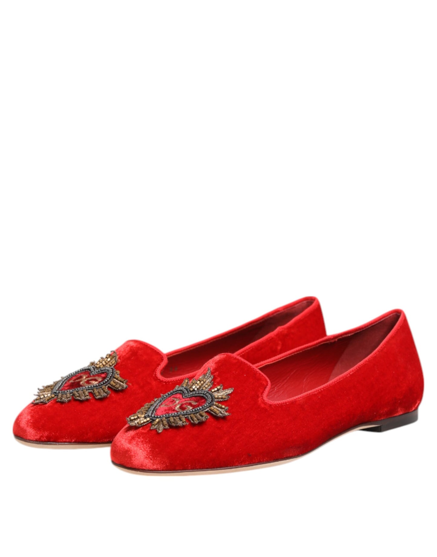 Mocasines planos con corazón de DG de terciopelo rojo