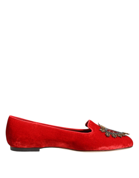 Mocasines planos con corazón de DG de terciopelo rojo