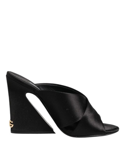 Sandalias de satén KEIRA con logotipo negro