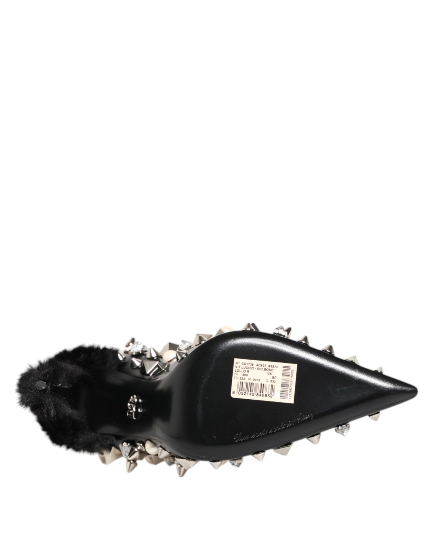 Zapatos de tacón de aguja con tachuelas y cristales negros