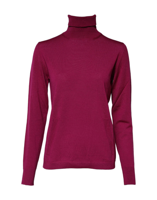 Suéter de cuello alto de manga larga de lana fucsia