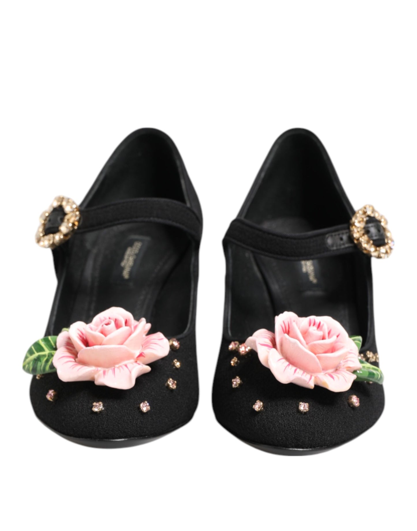 Zapatos Mary Jane con adornos de cristal y flores negras