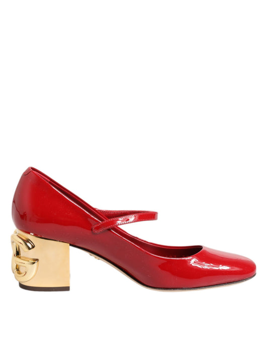 Sandalias de tacón con logotipo DG de cuero rojo