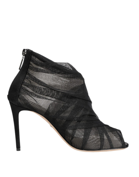 Botines de tacón de aguja de malla negra