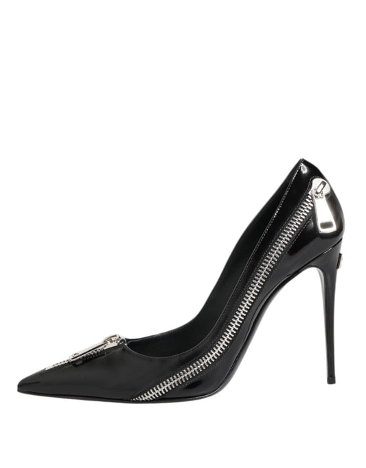 Zapatos de tacón con cremallera y charol negro