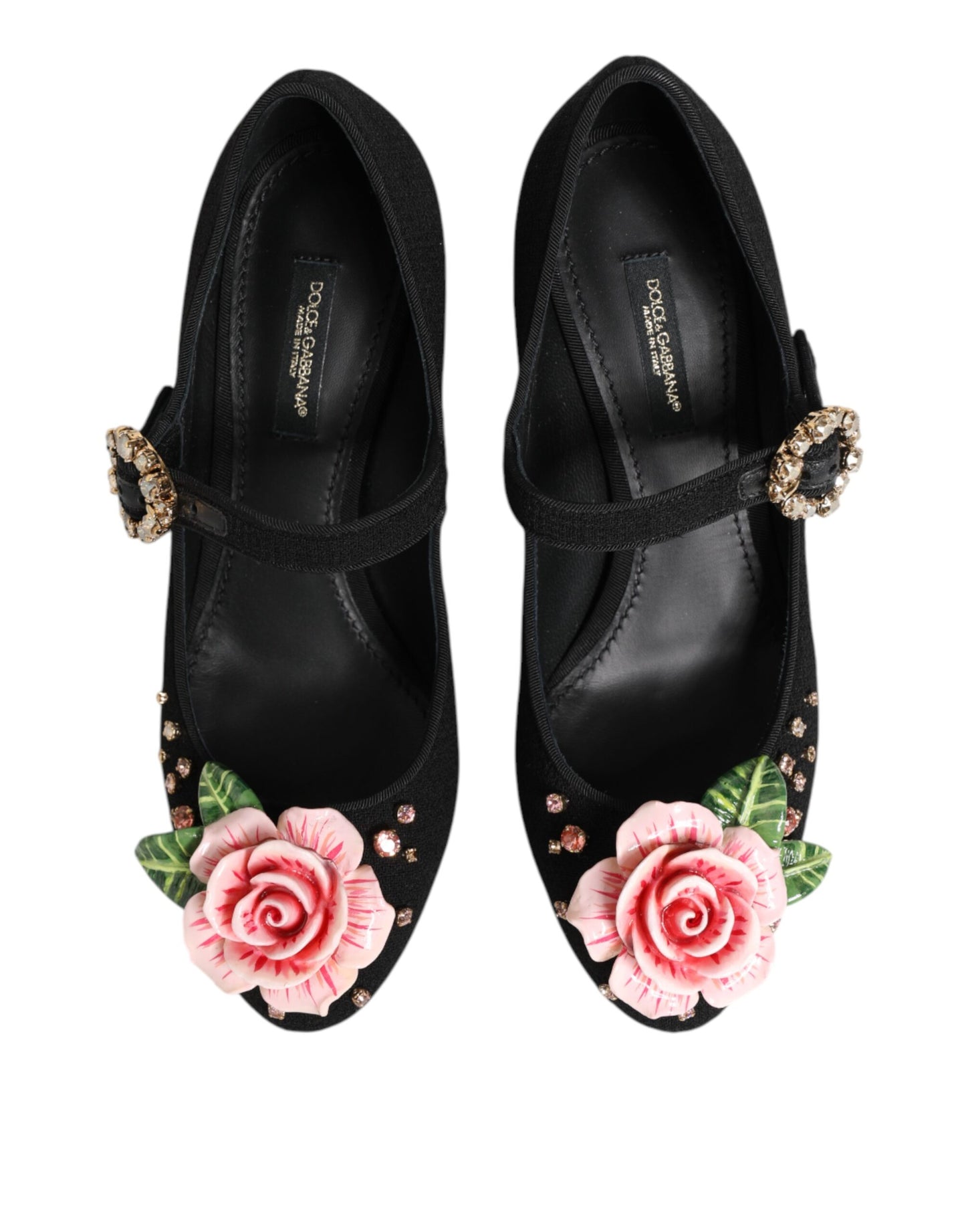 Zapatos Mary Jane con adornos de cristal y flores negras