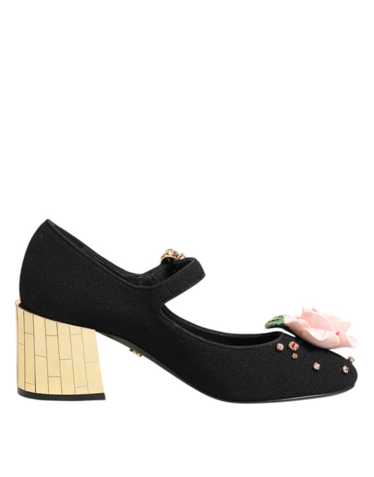 Zapatos Mary Jane con adornos de cristal y flores negras