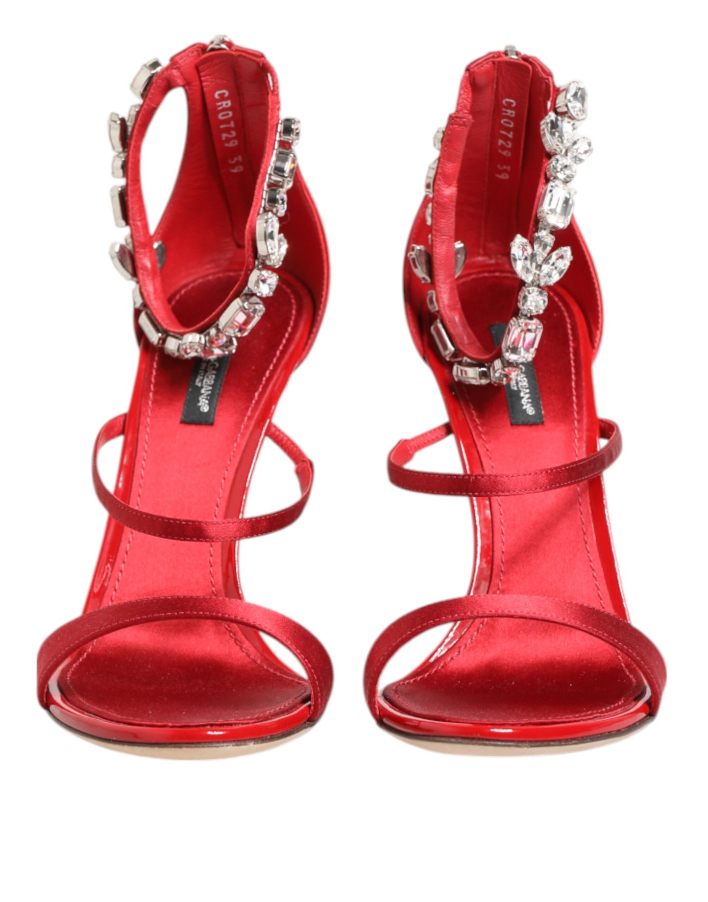 Sandalias Keira con cristales de satén rojo y tacones