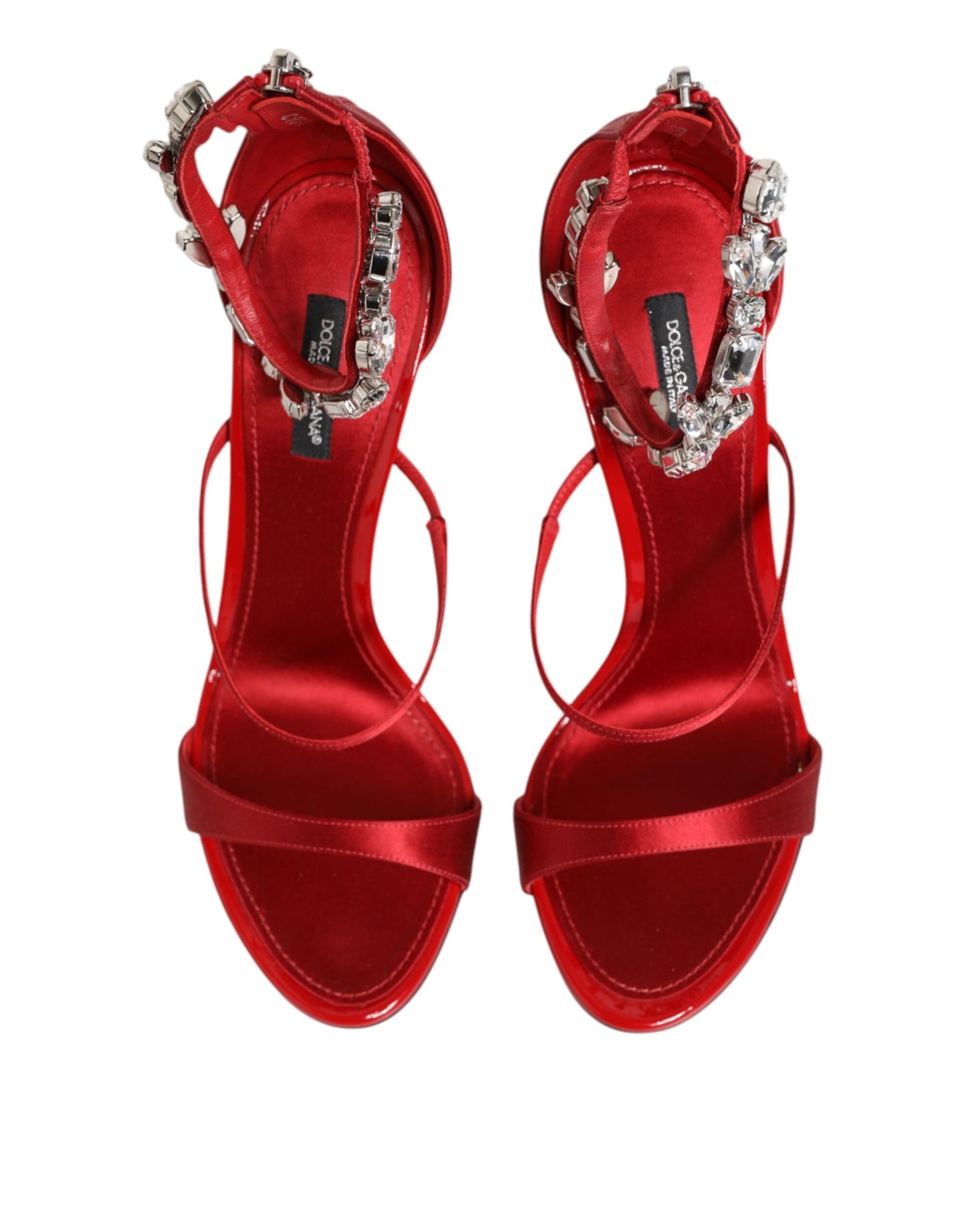 Sandalias Keira con cristales de satén rojo y tacones