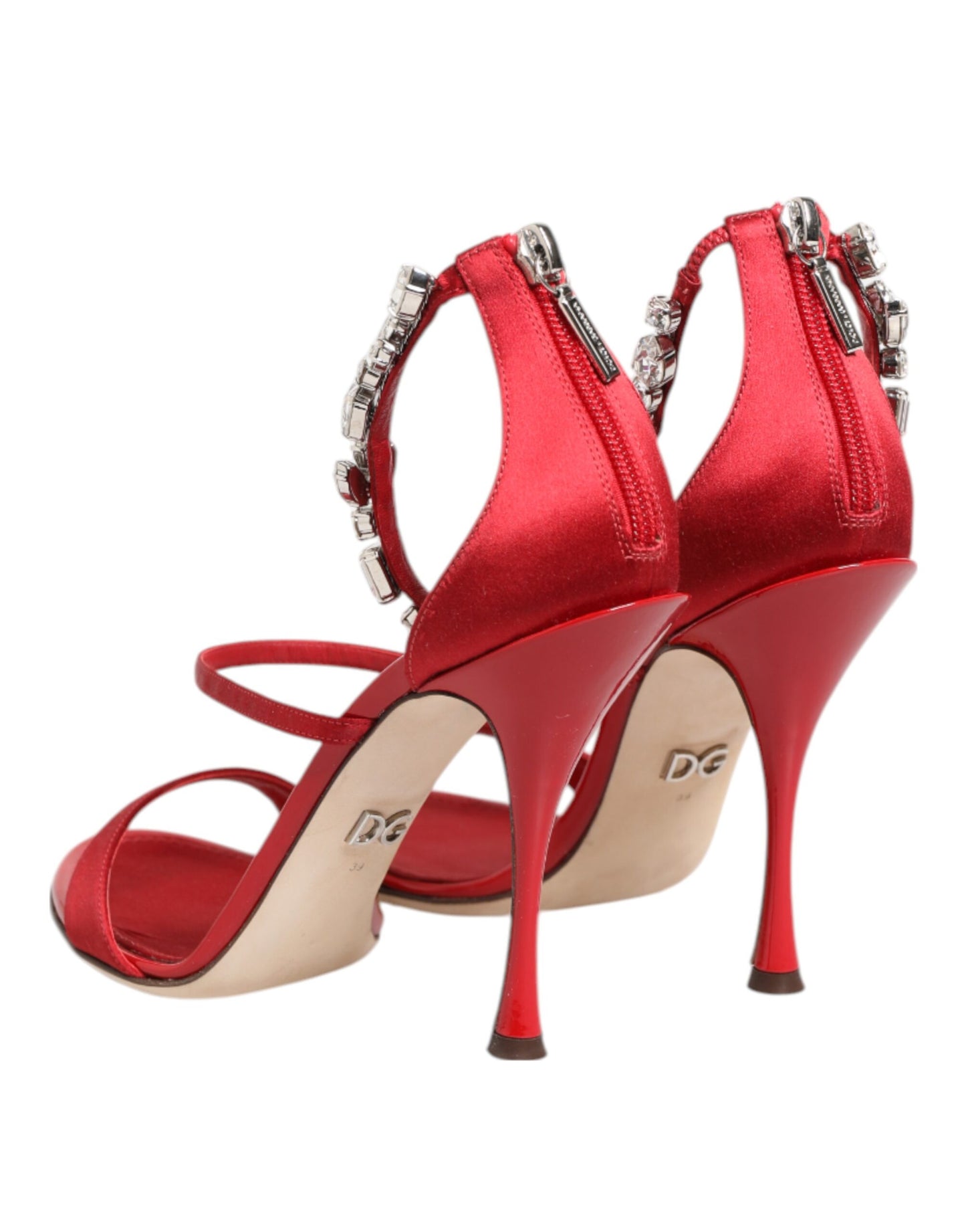 Sandalias Keira con cristales de satén rojo y tacones