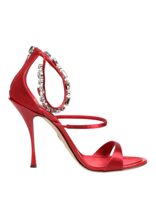 Sandalias Keira con cristales de satén rojo y tacones