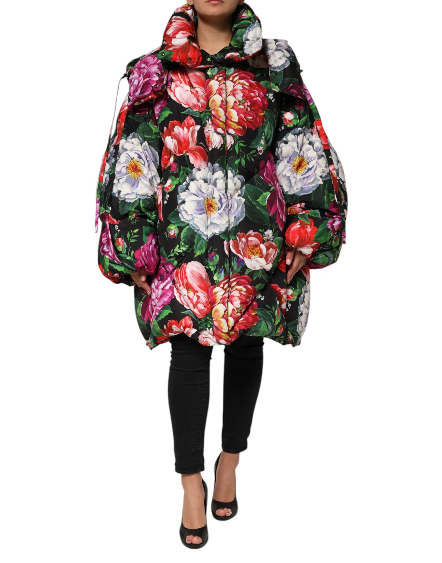 Chaqueta acolchada con capucha y estampado floral multicolor