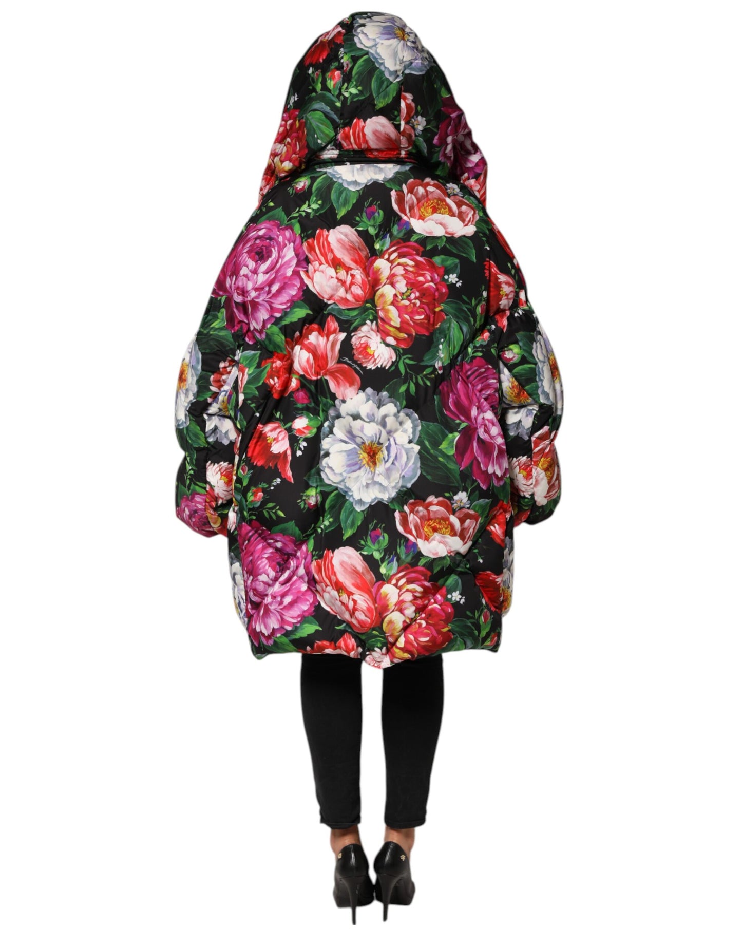 Chaqueta acolchada con capucha y estampado floral multicolor