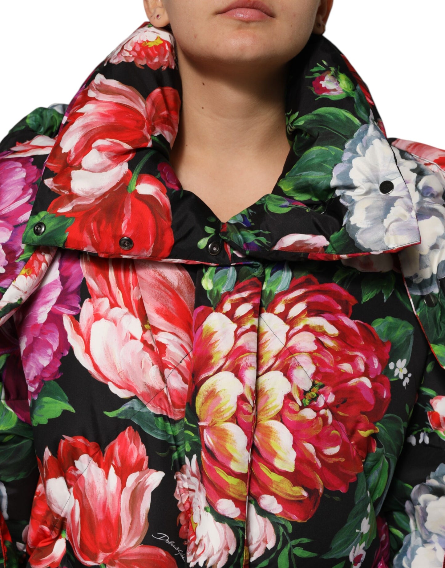 Chaqueta acolchada con capucha y estampado floral multicolor