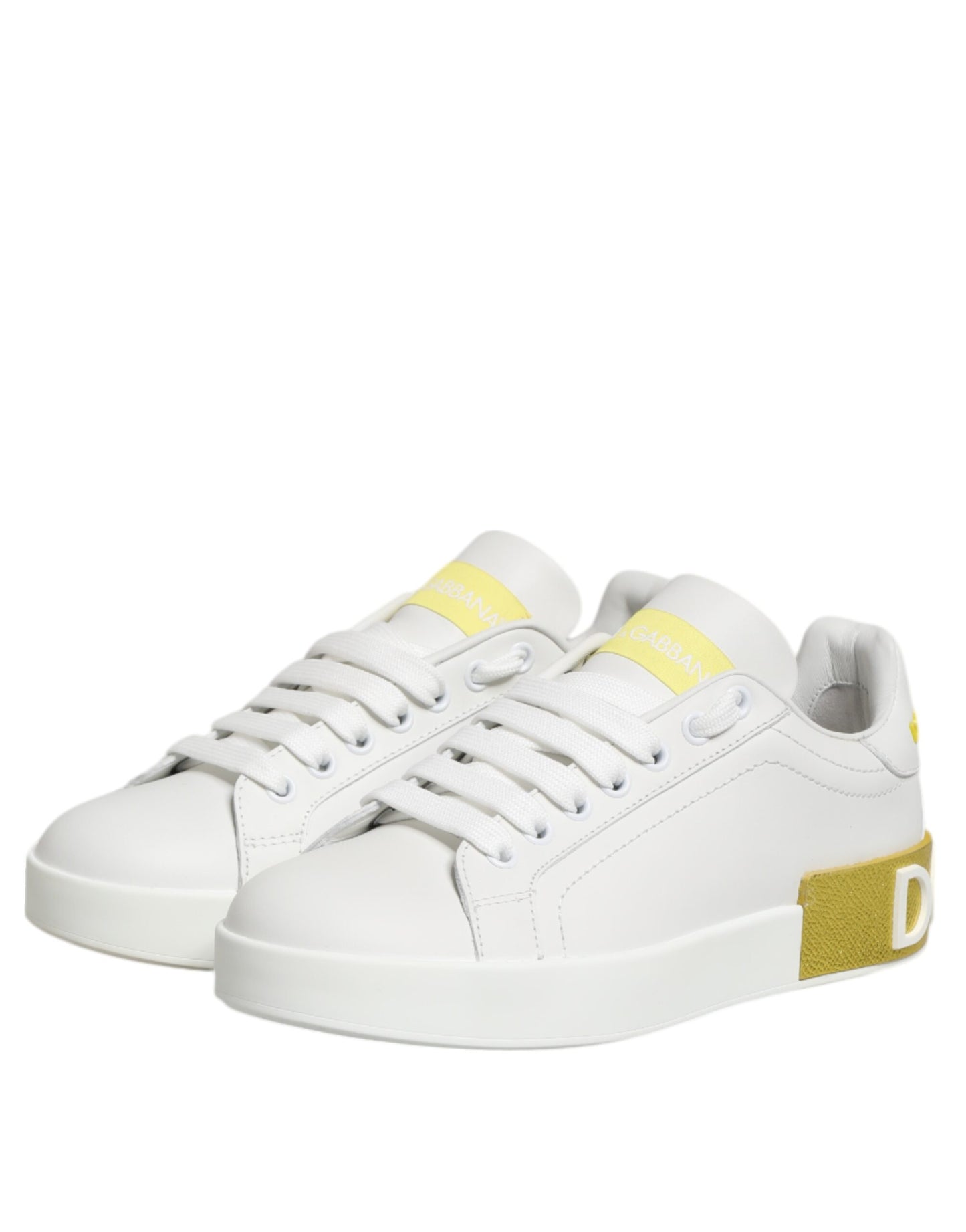 Zapatillas bajas de cuero blanco y amarillo