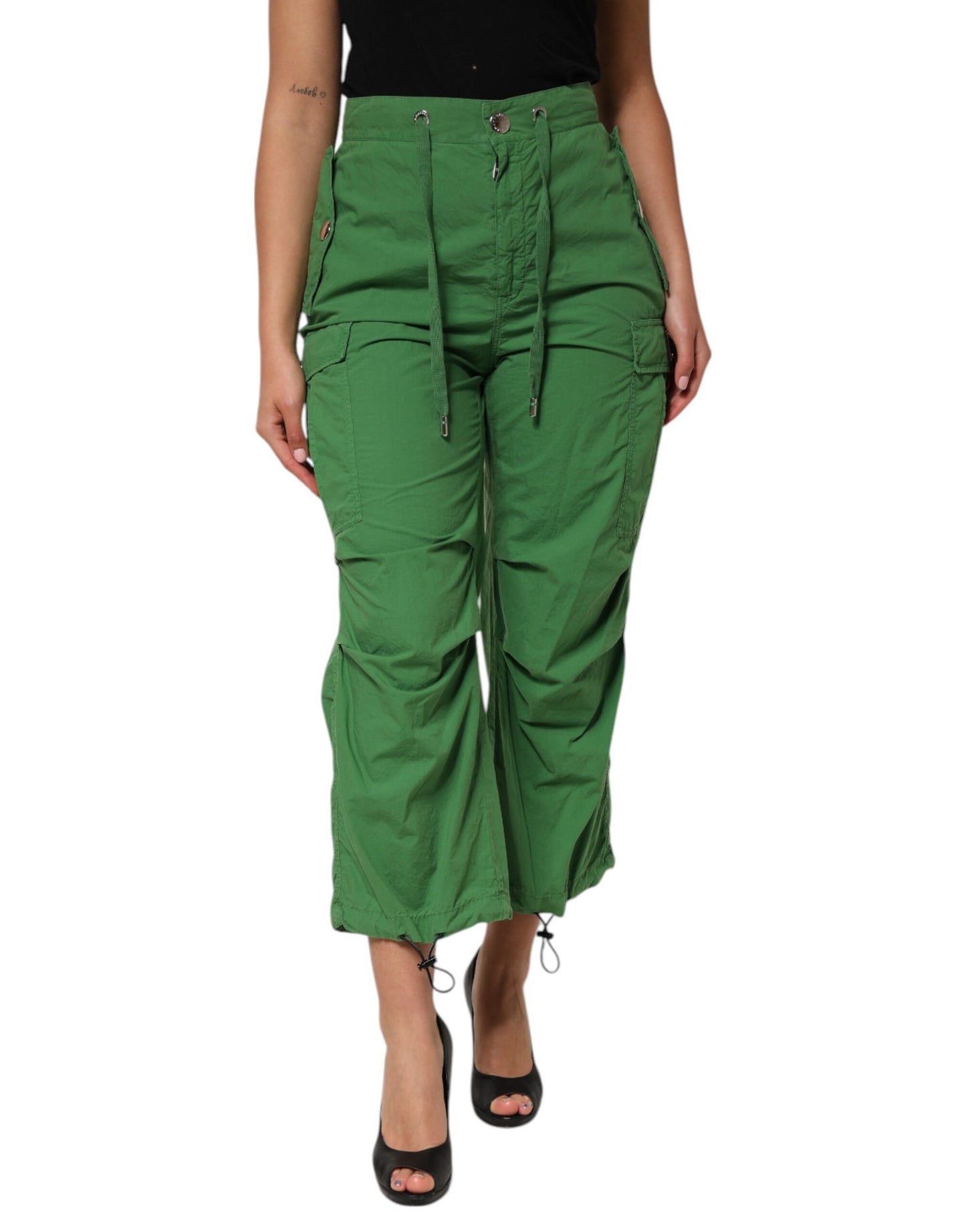 Pantalones cargo de cintura alta de algodón verde