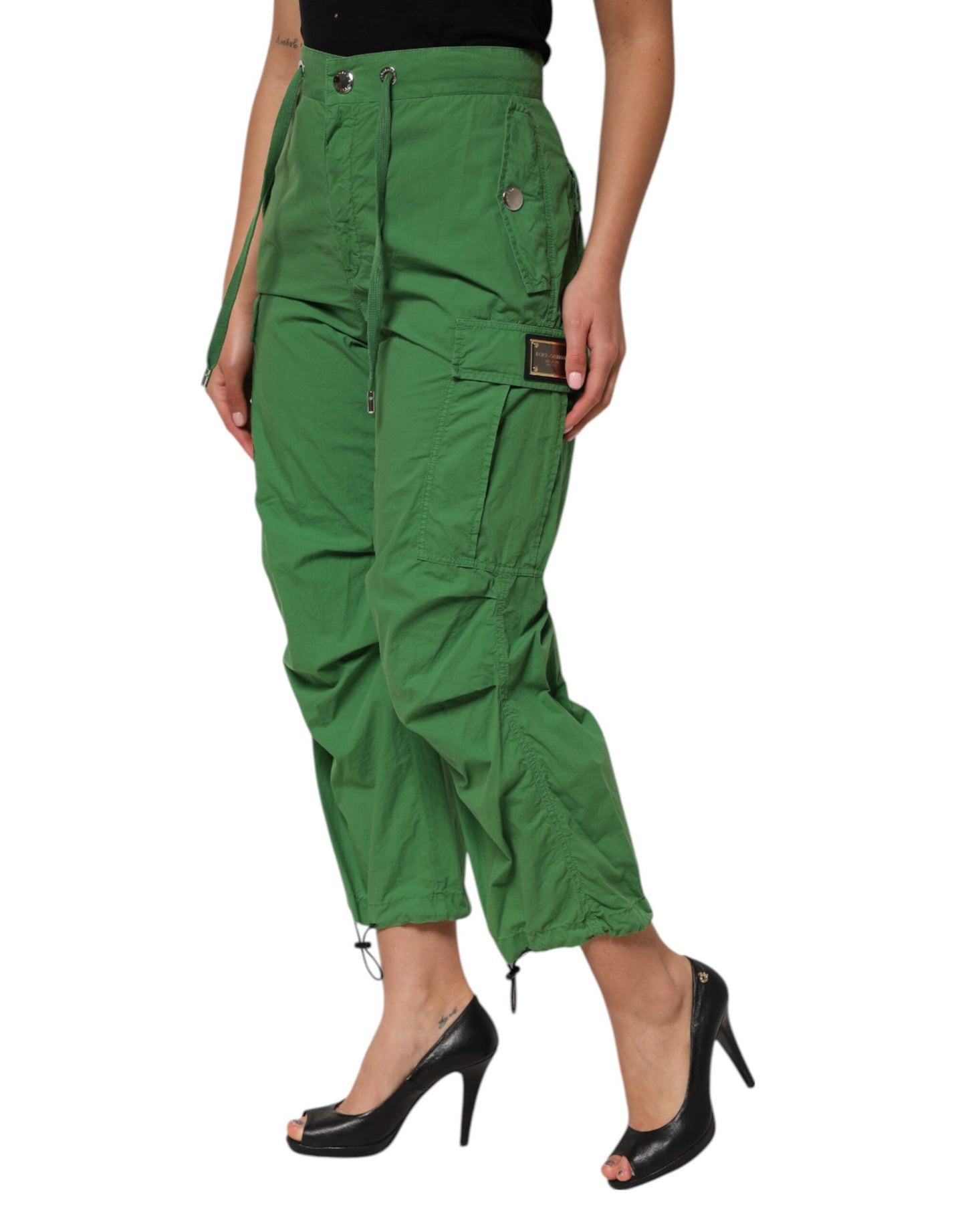 Pantalones cargo de cintura alta de algodón verde