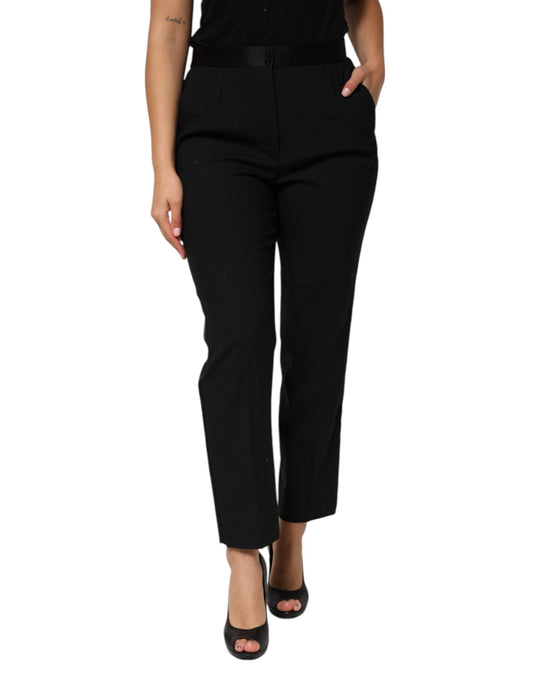 Pantalones cónicos de cintura alta de lana negra