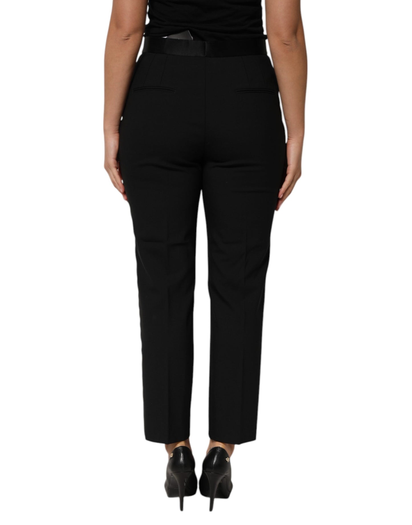 Pantalones cónicos de cintura alta de lana negra