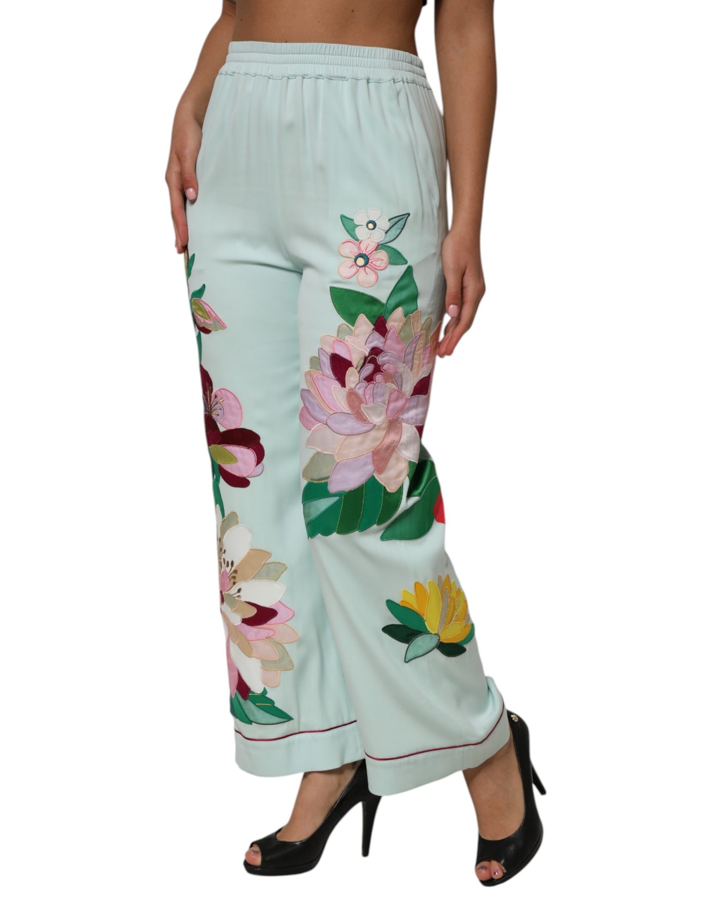 Pantalones de pijama rectos con liga y estampado floral verde