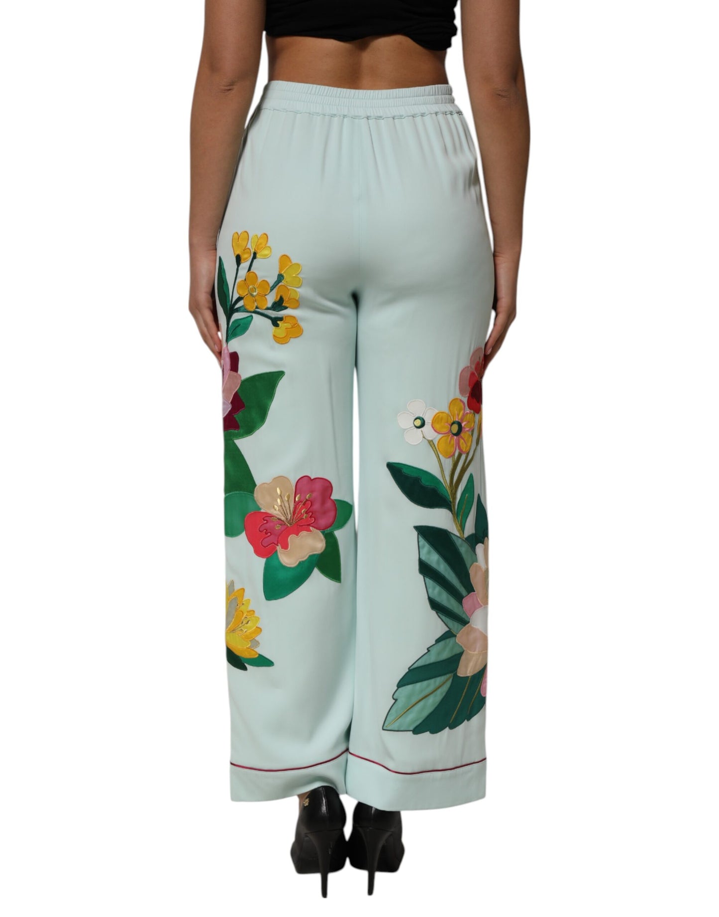 Pantalones de pijama rectos con liga y estampado floral verde