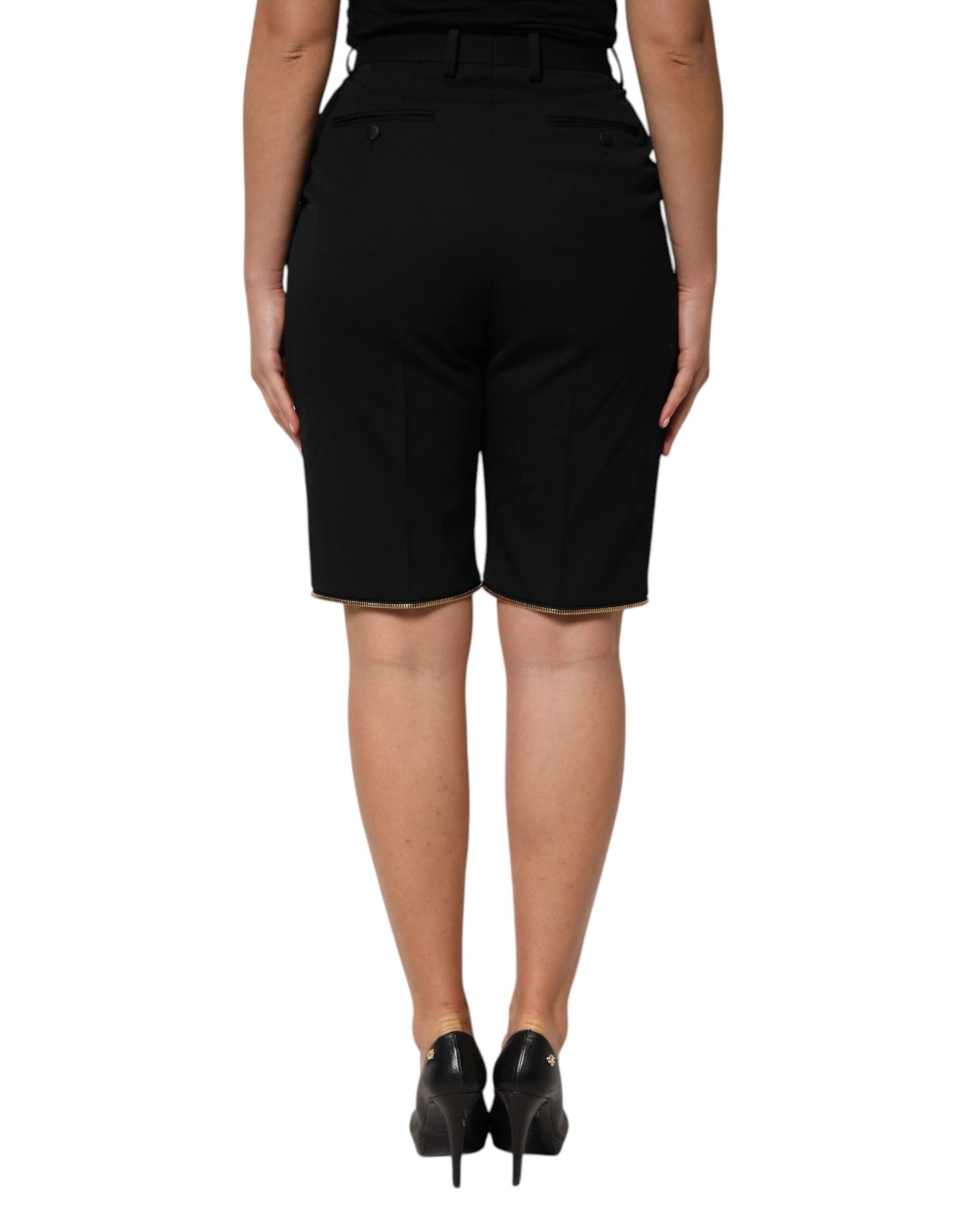 Pantalones rectos de lana con cremallera negra y detalles