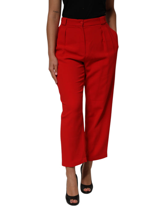 Pantalones rectos de cintura alta rojos para mujer