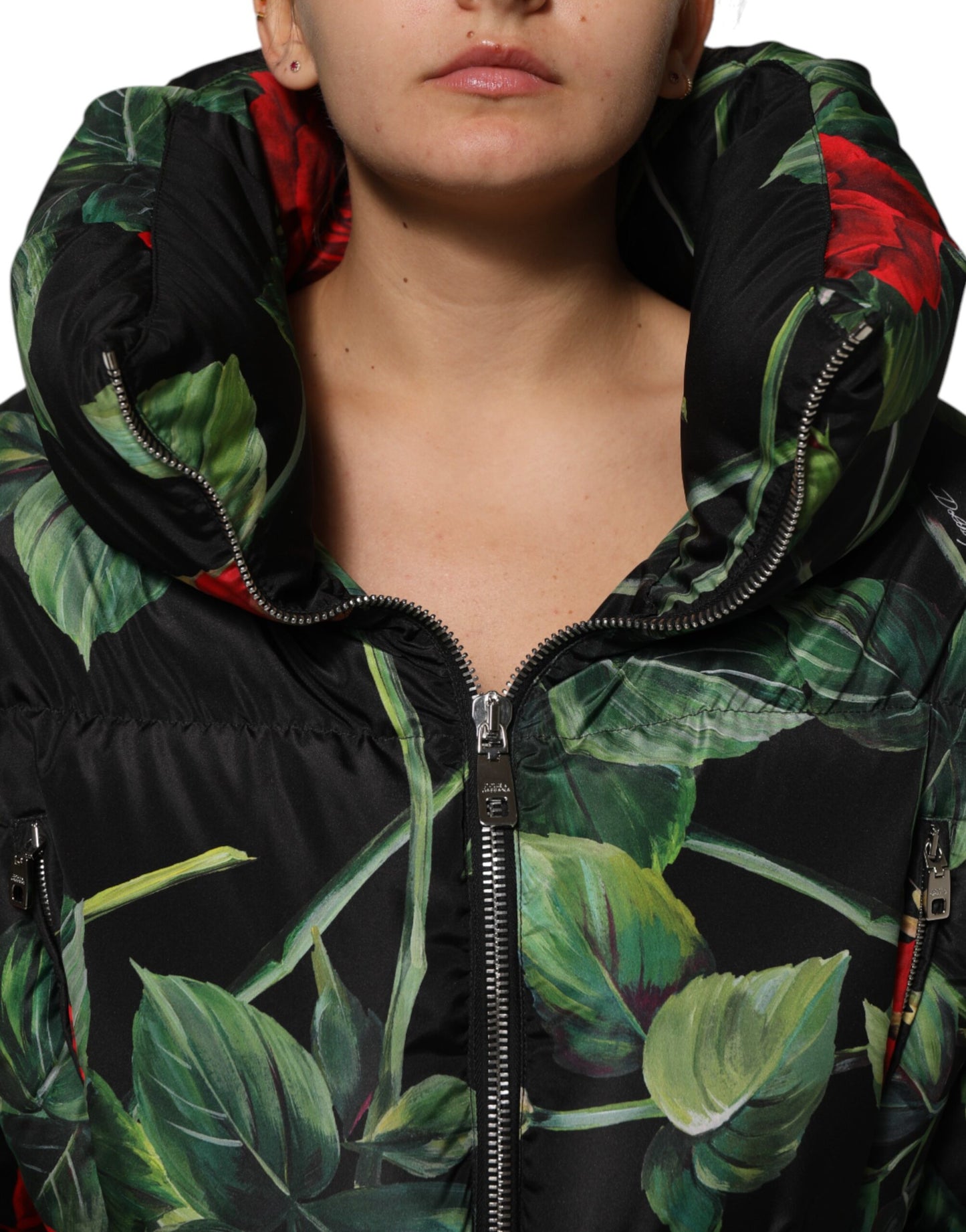 Chaqueta acolchada con cremallera completa y estampado floral multicolor