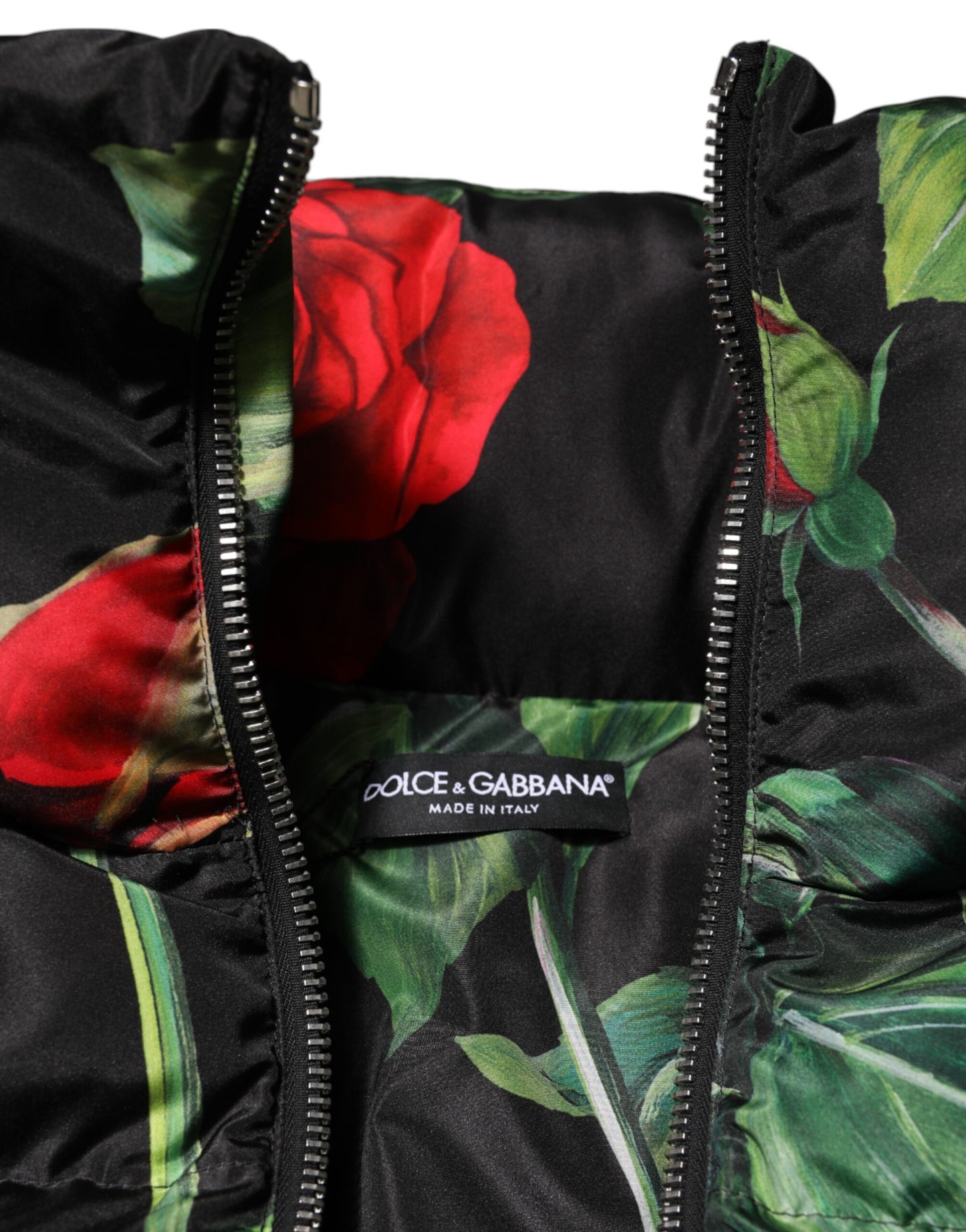 Chaqueta acolchada con cremallera completa y estampado floral multicolor