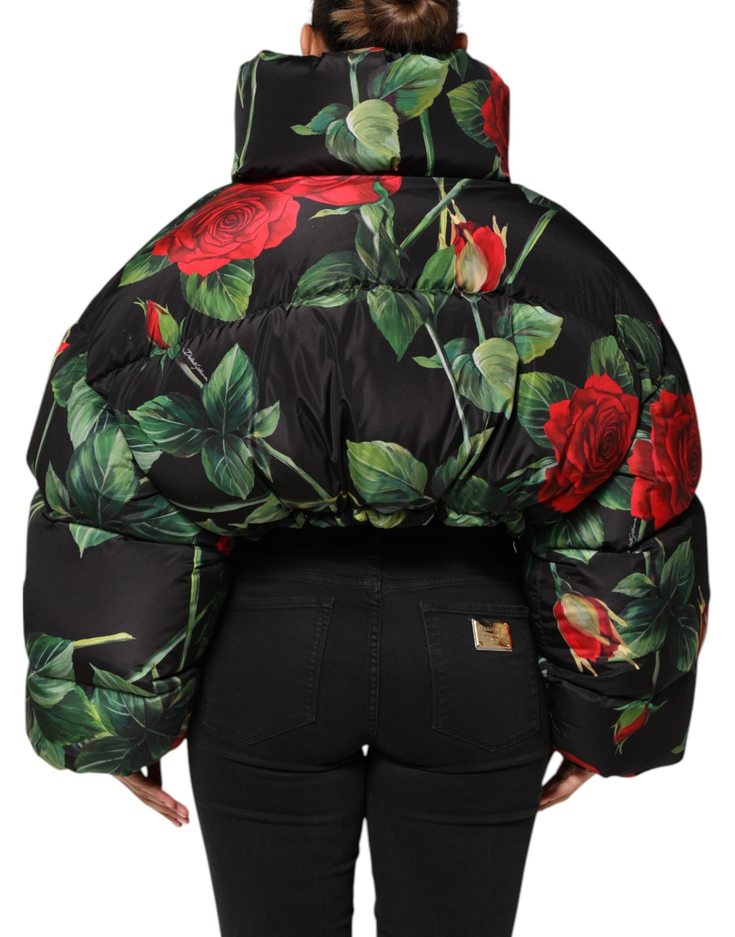 Chaqueta acolchada con cremallera completa y estampado floral multicolor