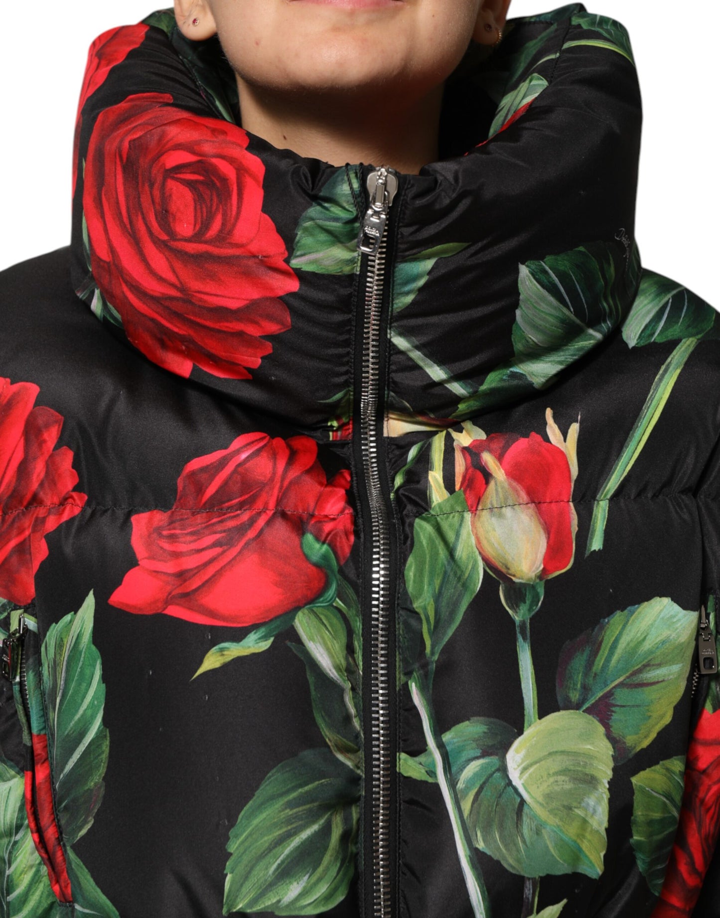 Chaqueta acolchada con cremallera completa y estampado floral multicolor