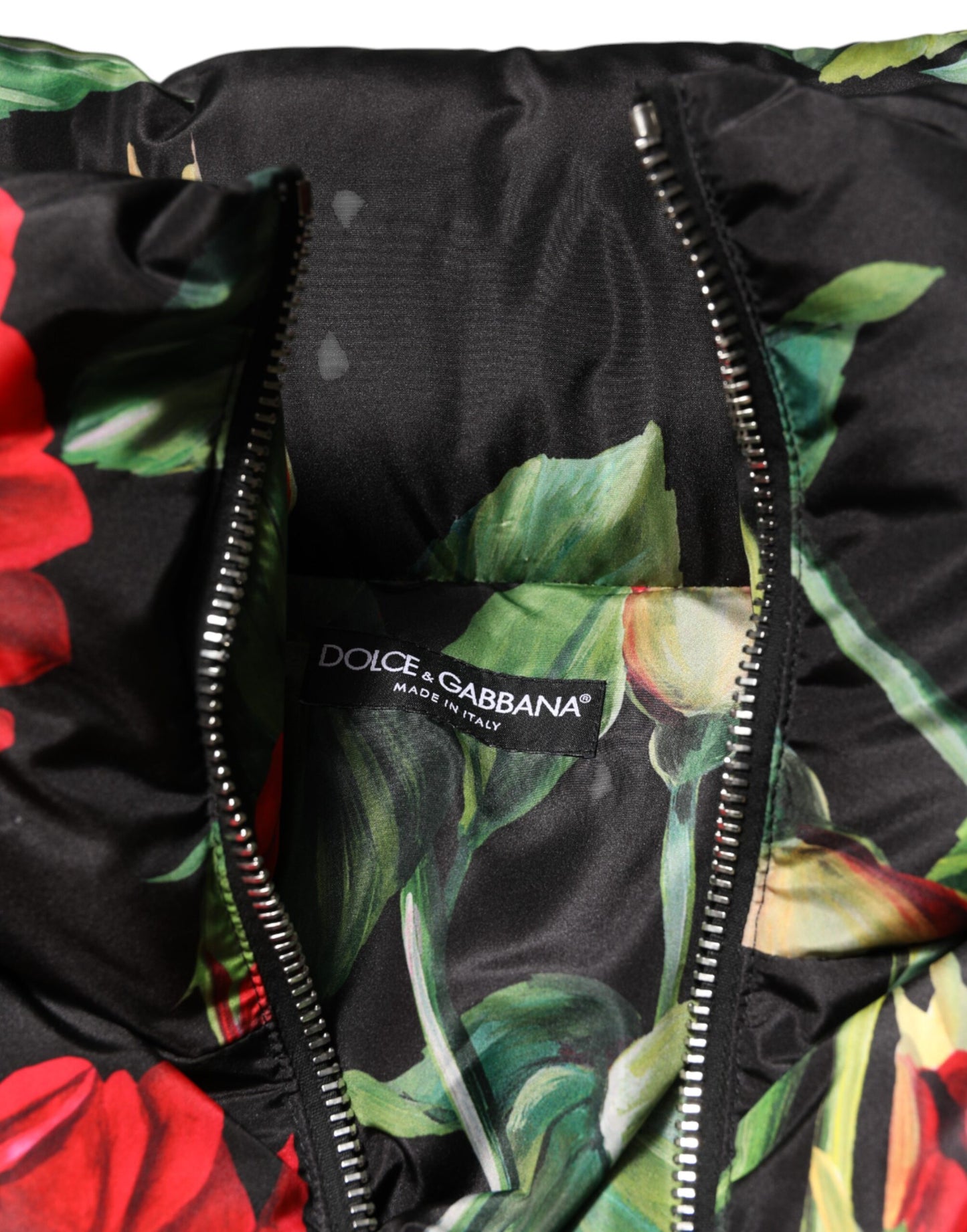 Chaqueta acolchada con cremallera completa y estampado floral multicolor