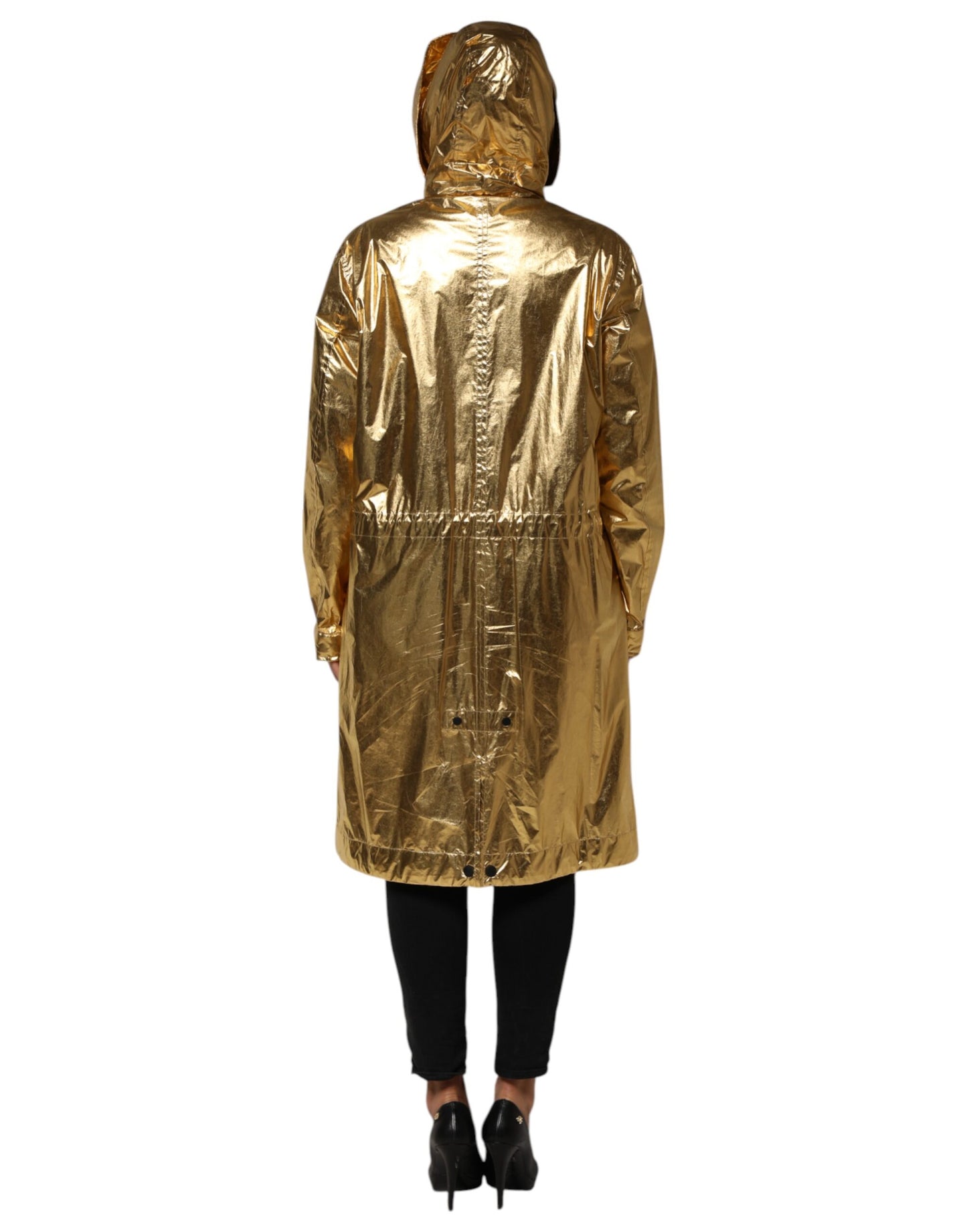 Chaqueta gabardina de manga larga con capucha dorada